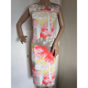 Calvin Klein Sleeveless Exposed Zip watercolor Floral Print Scuba Dress Size 14W